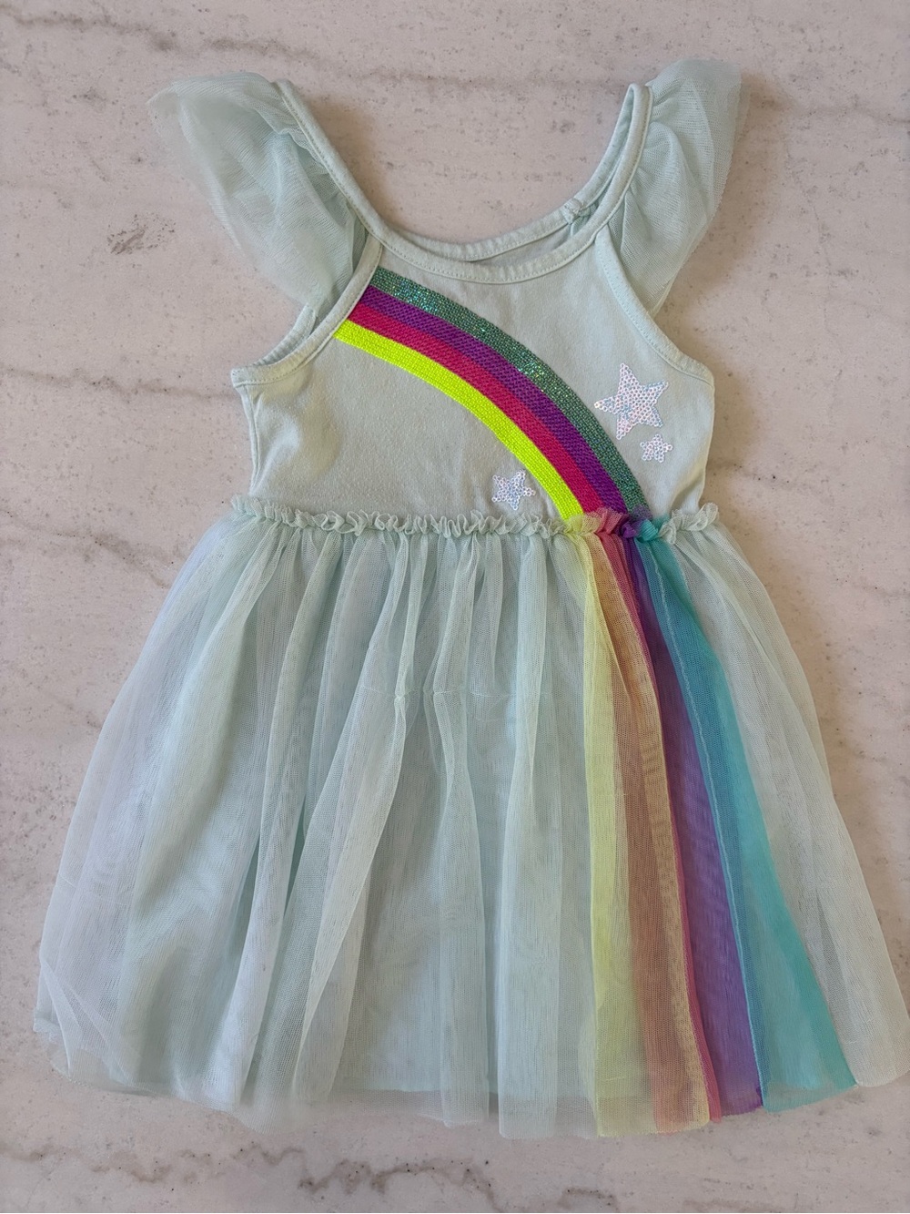 Cat & Jack Mint Tulle Rainbow Dress with Sequined Stars